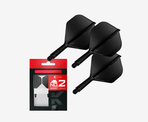 Personalisierte schwarze K-Flex Dart Flights mit individueller Lasergravur für Darts in Short 19 mm
